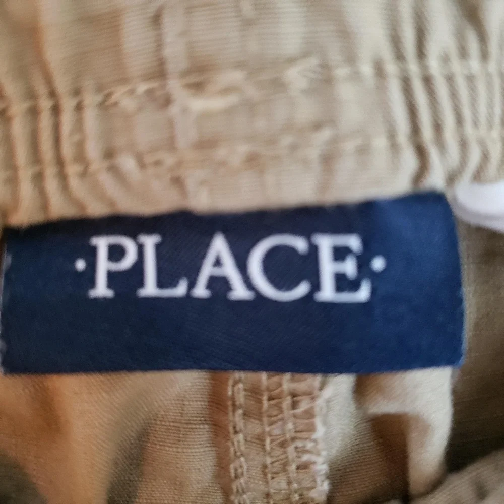 The Children's Place Cargo Shorts Boys 12 Beige Cotton‎ Twill Elastic Waist
